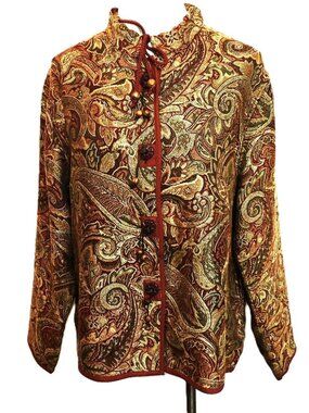 VTG Flashback Tapestry Brwn Gold Burgundy Paisley Jacket